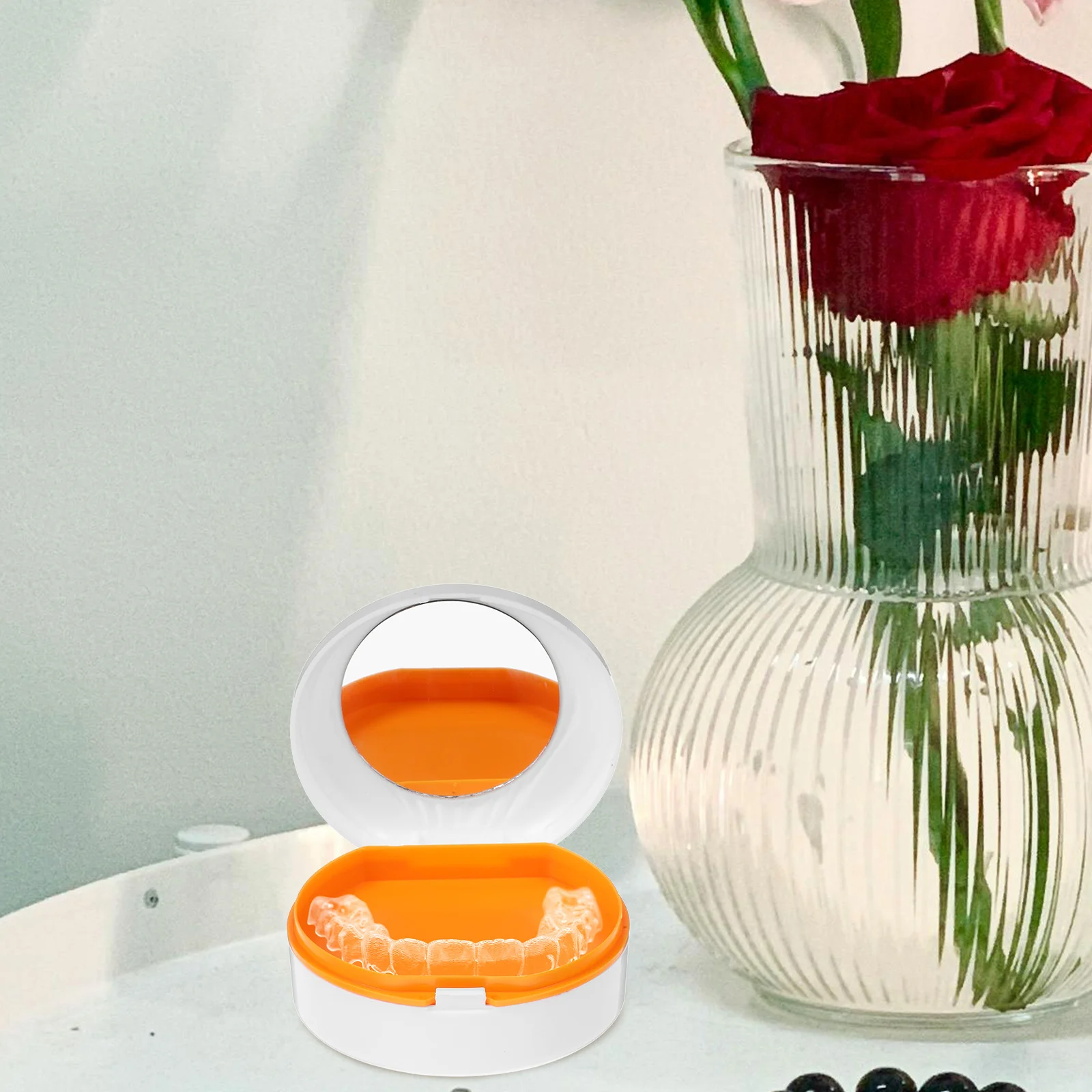 

Портативный фиксатор, двухслойный водонепроницаемый чехол для хранения зубов для брекетов, протезов, путешествий, компактный, легкий, с зеркалом, полипропилен