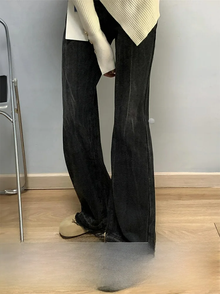 High Waist Flared Wide Leg Jeans Women's Bla ey Retro High Street Sle Autumn Winter Slimming Straight Cut Floor-Length