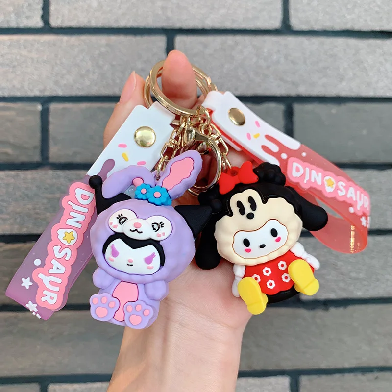 

Crossdress Series Cinnamoroll Keychains Kuromi Silicone Doll Charm Couple-friendly Car Bag Hangings Figurine Charm Bag Accessory