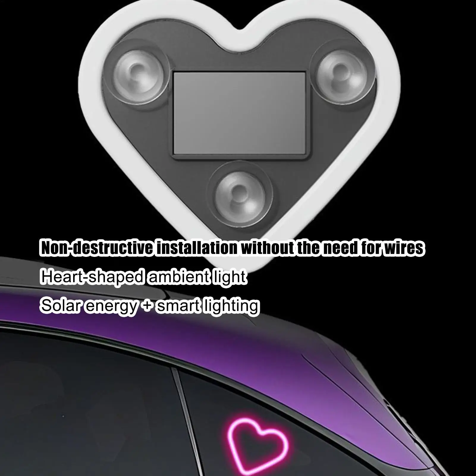 سيارة الشمسية مثلث نافذة على شكل قلب النيون LED ضوء ينبعث منها مصباح لتهيئة الجو الأسلاك الداخلية الحرة LED مصباح لتهيئة الجو #5
