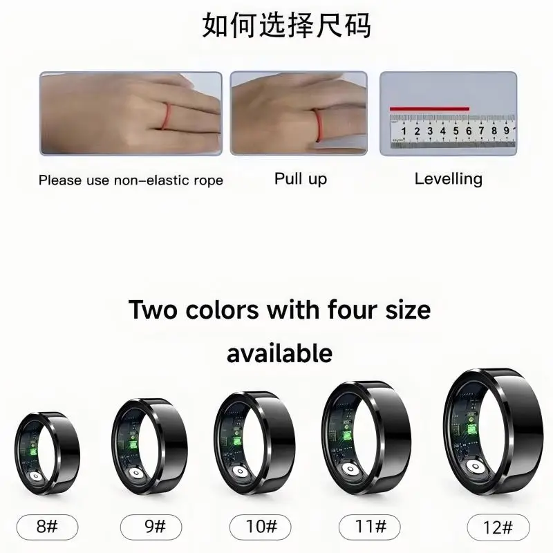 Smart Ring Cardiofrequenzimetro 5.1 Localizzatore di ossigeno nel sangue compatibile con Bluetooth Modalità multi-sport Indossabile per Android per IOS IP68