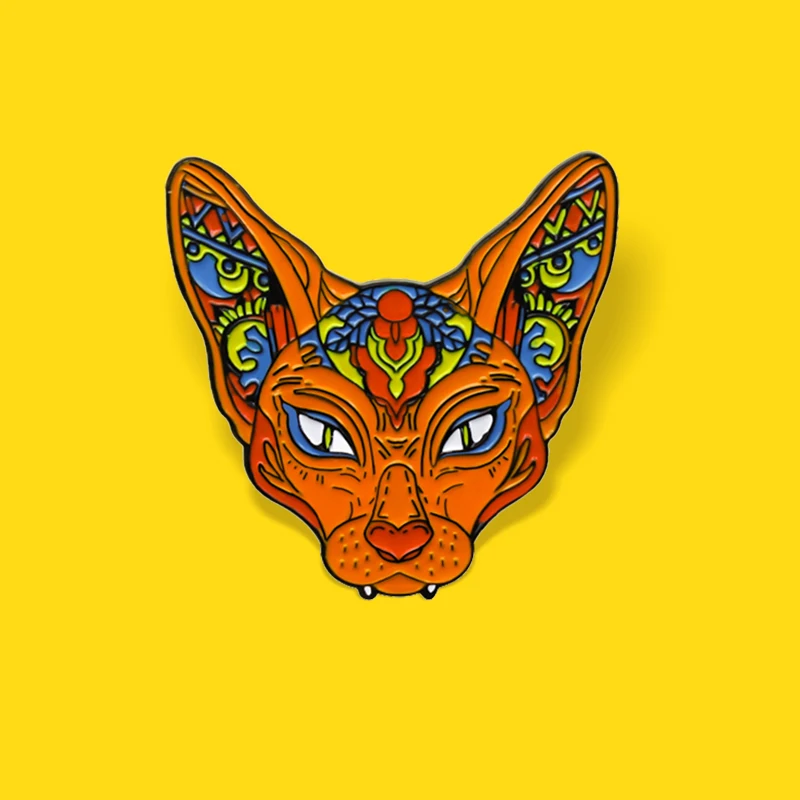 귀여운 털 없는 고양이 에나멜 핀, 커스텀 오렌지 파라오 고양이 동물 브로치, 창의적인 가방 라펠 핀 배지, 친구를 위한 보석 선물