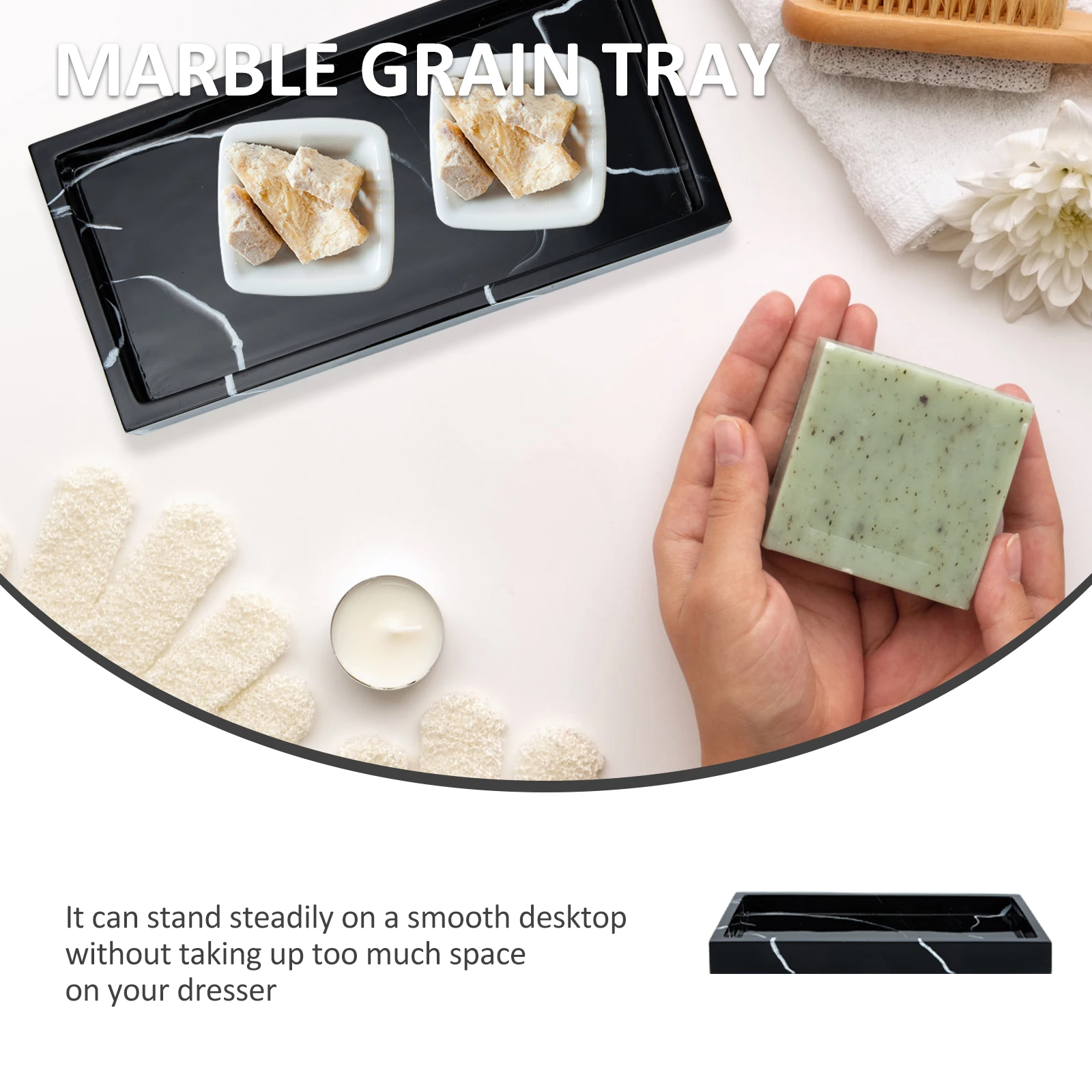 

Marble Grain Tray Smooth Comfortable Touch Material Bathroom Storage Cosmetics Perfumes Keys Multi-Function Vanity