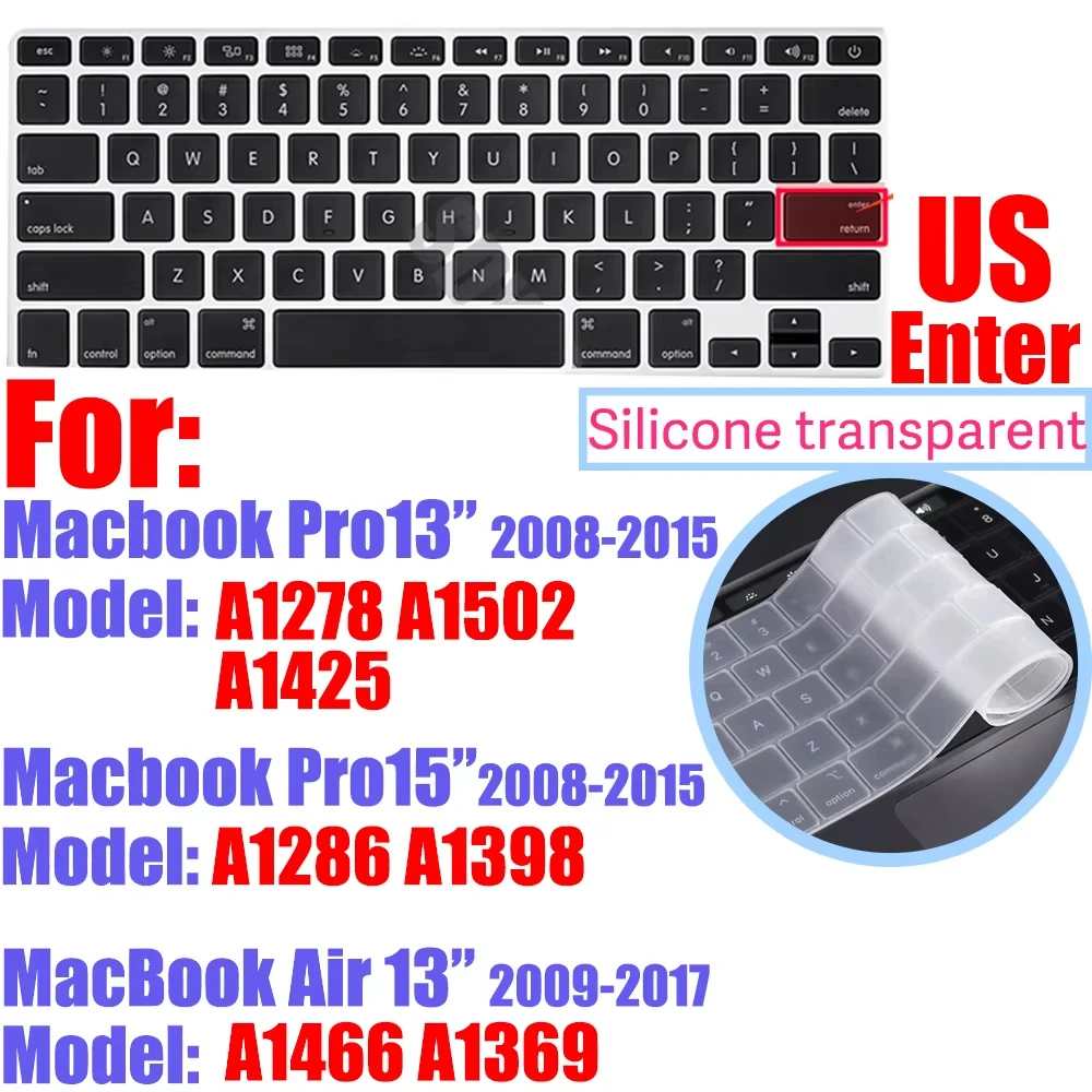 Silicone Keyboard Cover Skin for MacBook Air 13 Pro 13 15 A1369 A1466 A1278 A1425 A1502 A1286 A1398 Touch Bar Protector