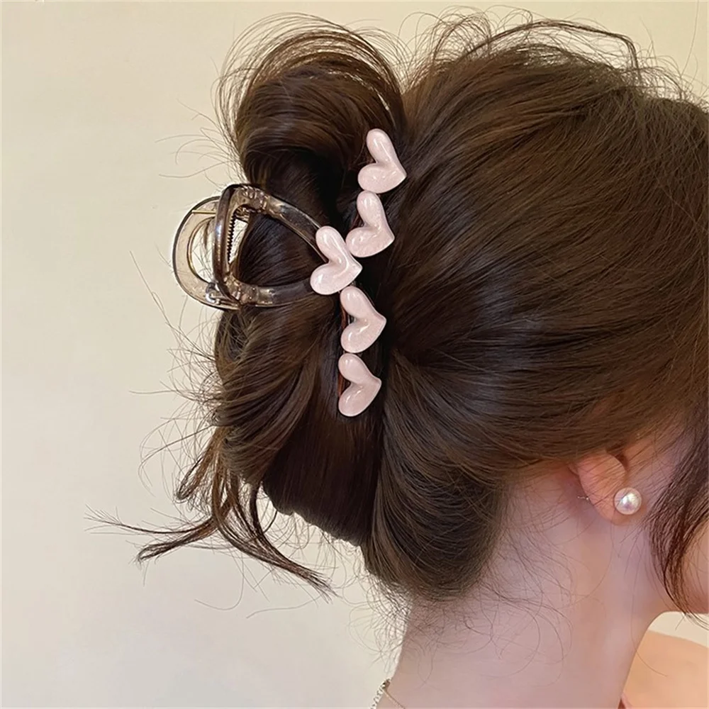 Fashion Love Heart Hair Claw for Women Elegant Hair Shark Clip Headdress Girls Hair Clips Accessories Korean Simple Headwear image 5