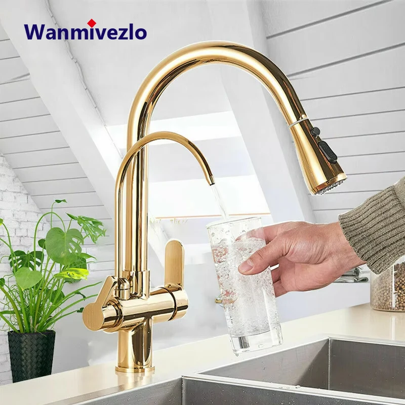 

Purify Water Kitchen Faucet Deck Mounted Dual Handle Faucet Purification Kitchen Sink Faucet 2 Swivel Spout Water Mixer Tap