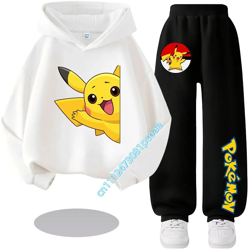 2026 Children's hooded sweater set featuring Pokémon cartoon prints - Boys' sports shirt, girls' casual top, long pants