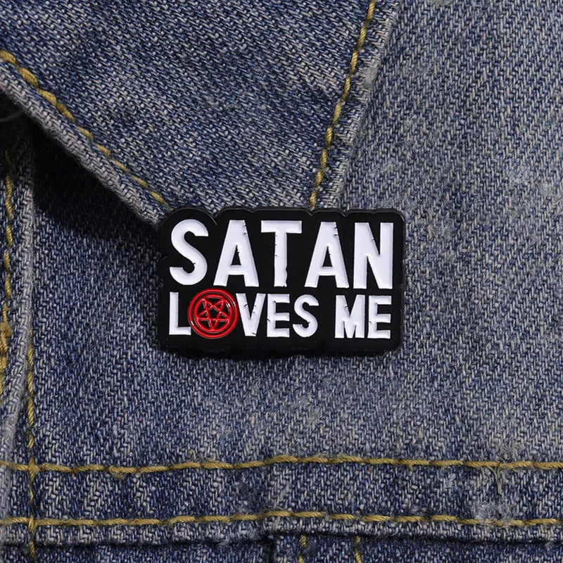 Cartoon English pins Letters SATAN LOVES ME Alloy fashion badge Accessory wholesale gift to friends