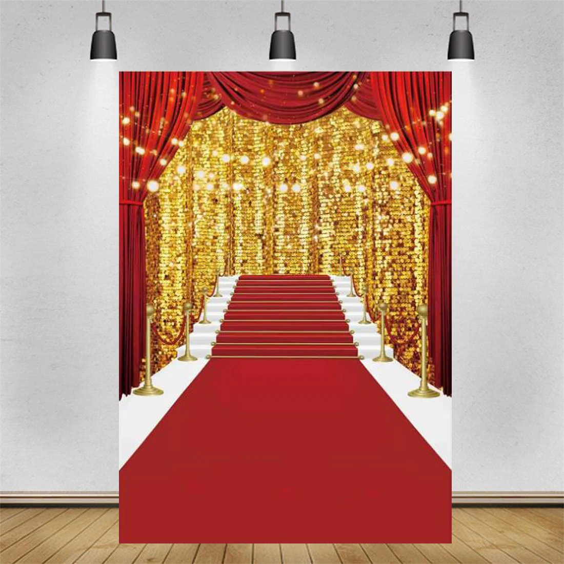 Red Carpet Photography Backdrop Golden Glitter Wedding Birthday Ceremony Background Baby Shower Party Decor Photo Portrait