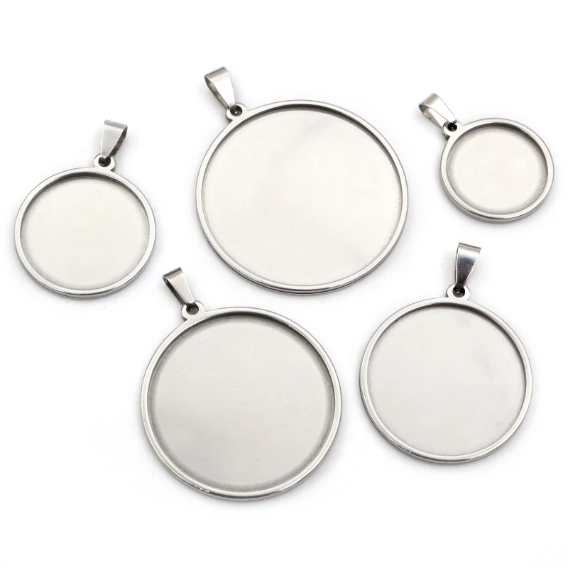 5pcs Never Fade Stainless Steel 20 25 30 35 40mm Inner Size Pendant Cabochon Base Cameo Blank Setting Charm Tray for DIY Jewelry