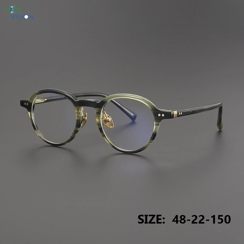 

Vintage Handmade Men Acetate Eyeglasses Frames Green Circular New Women Optical Myopia Anti Blue Light Color Changing Glasses