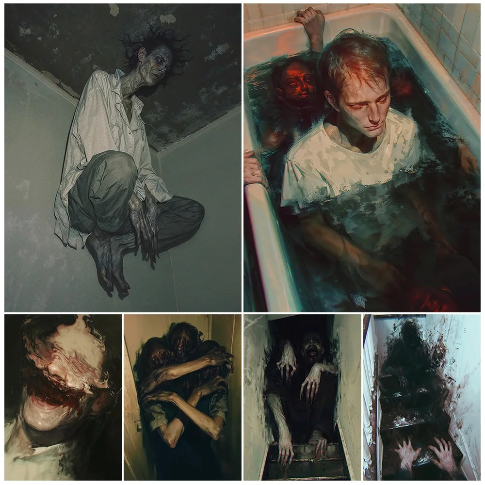 

The World Of Schizophrenics,Abstract Wall Art,Canvas Painting,Twisted Horror Fantasy Art,Poster Print,For Living Room Decoration