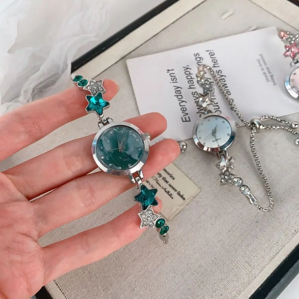 Elegant Adjustable Bracelet Watch Rhinestone Alloy Star Chain Watch Quartz Watch for Women Girls