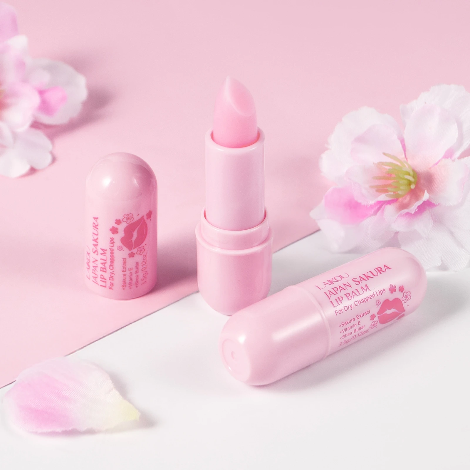 

LAIKOU Japanese Sakura Lip Balm Vitamin E Enriched Moisturizer for Chapped Lips Lip Care 15g Long Lasting Hydration