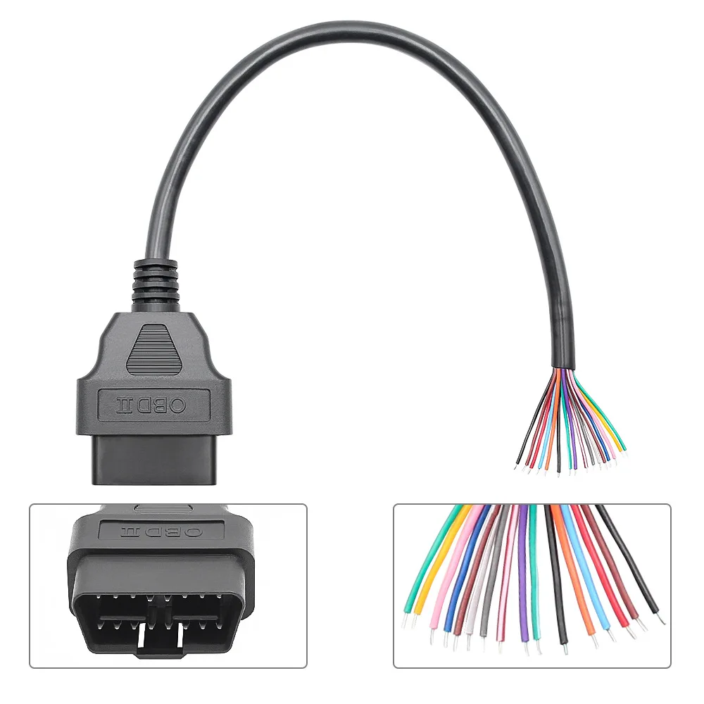 30cm 16Pin Female Male Cable Connector Universal OBD2 Extension Cable Plug Automotive Car Diagnostic Interface Female Open Cable