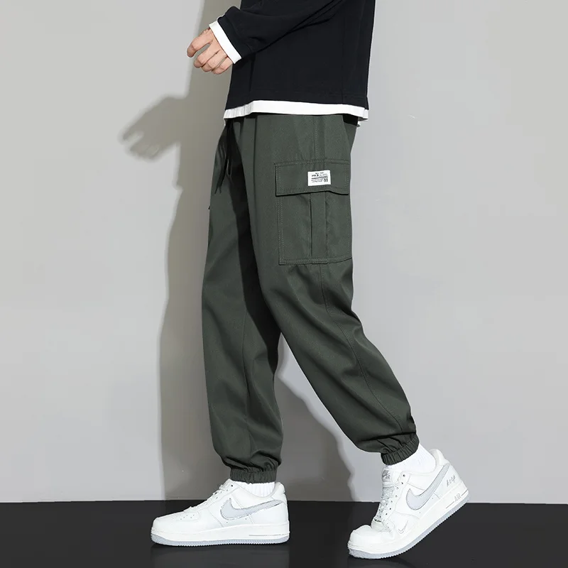 Calças de trabalho para homens calças casuais para primavera e outono puro algodão solto perna reta calças esportivas para homem