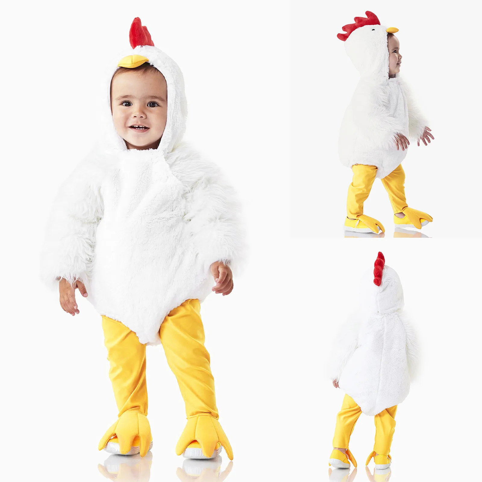 Infant Boys Girls Cosplay Chicken Animal Costume Fleece Hooded Romper Bodysuits Pants 2Pcs Outfits Cute Outfits for Baby Girls