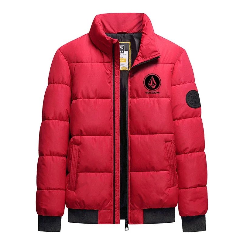 Autumn and winter Volcom fashion zipper men\'s stand up collar printed outdoor jacket windproof casual cotton jacket