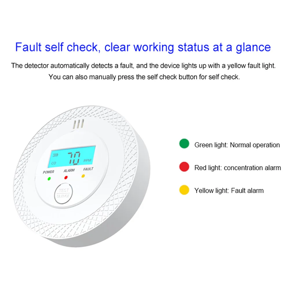 CO Alarm Sensor 85dB High Sensitive Warning Carbon Monoxide Alarm Detector with LEDs Carbon Monoxide Detector Alarm LCD Display