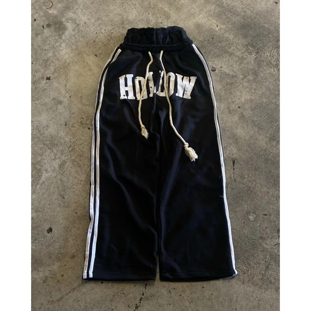 

Retro American Casual Sports Pants Unisex Wide Leg Dual Waist Printed Trousers