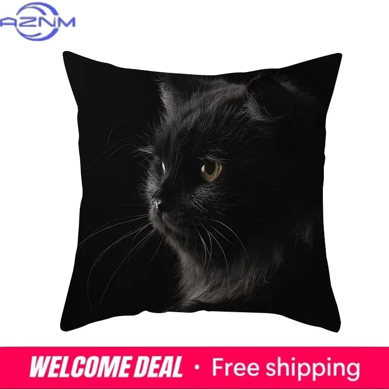45X45CM Black Cat Pillowcases Polyester Home Cute Kitty Animal Lover Cushion Cover Funny  Decoration Pillow
