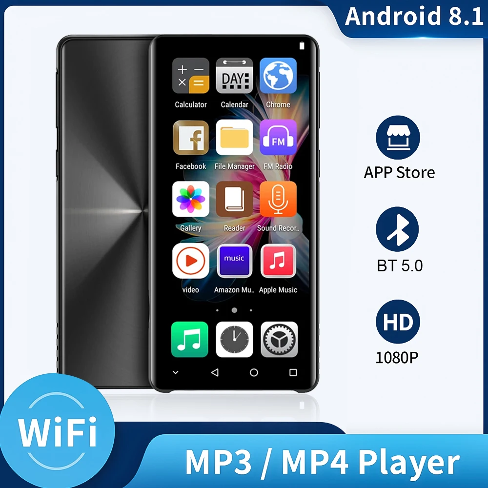 Portable Music Player WIFI MP3 MP4 Player 4 Inch IPS Touchscreen Bluetooth-Compatible Android 8.1 HiFi Lossless Sound for Kids