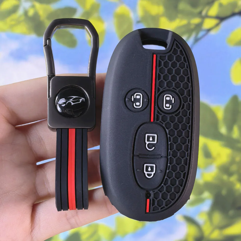 Racing Key Fob Case With Keychain For Suzuki Palette Solio MR Wagon Hustler Alto Lapin Every Spacia Silicone Key Protector