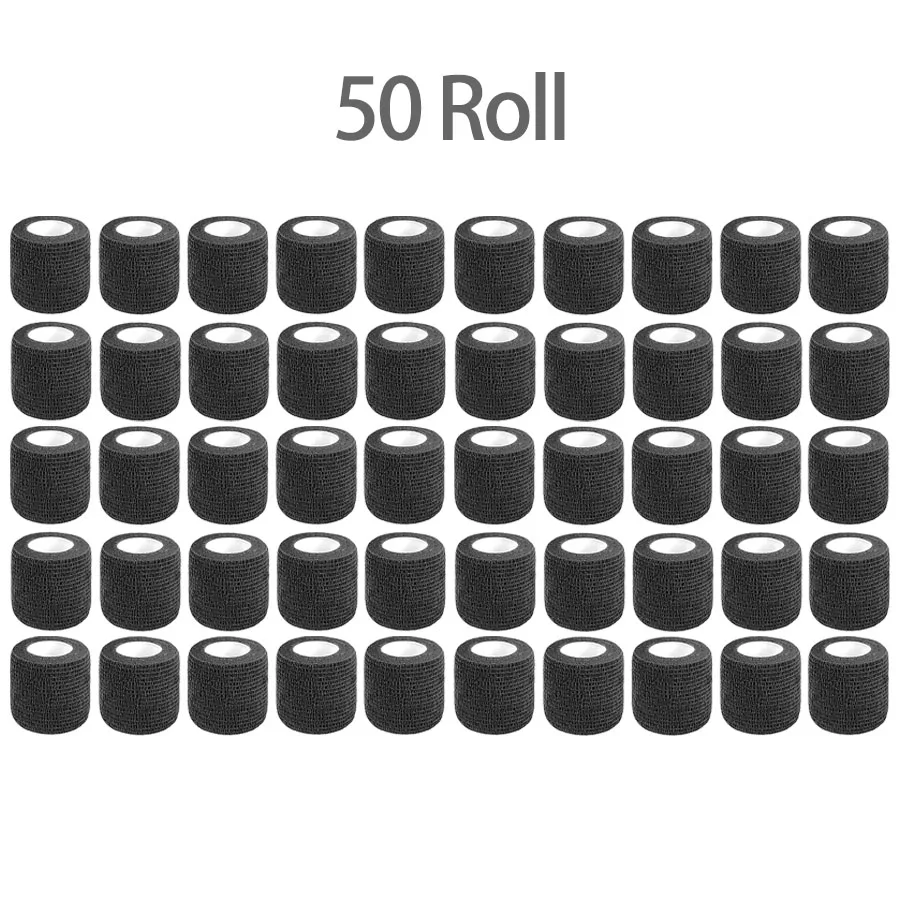 1-50 Uds vendaje elástico adhesivo 2,5 cm x 4,5 m gasa autoadhesiva deportiva negra ​ para muñeca, rodilla, dedo, esguinces, protección de hinchazón