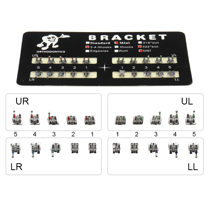 5 عبوات من الأقواس المعدنية لتقويم الأسنان، دعامات صغيرة على شكل نقطة، قاعدة روث/MBT 022/018، فتحة مع 3/345 خطافًا، مواد طب الأسنان #4