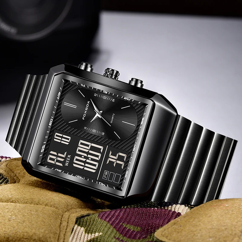 LIGE 2024 New Luxury Mens Watch Square Fashion Quartz Watches Men Digital Sport Waterproof Luminous Date Wristwatch Reloj Hombre