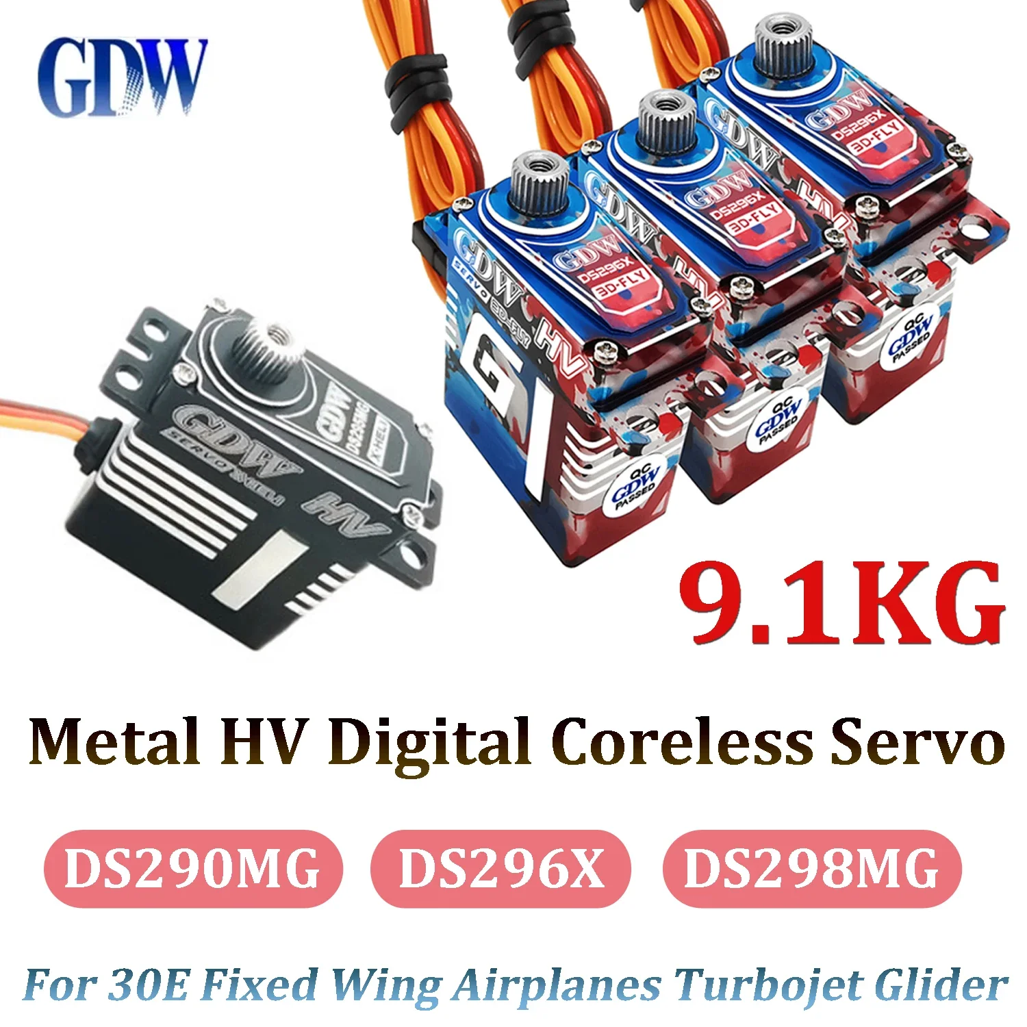 SkyDEl1/3PCS GDW Metal HV Digital Coreless Servo DS290MG DS296X DS298MG 9.1KG Micro Servo For 30E Fixed Wing Airplanes Turbojet