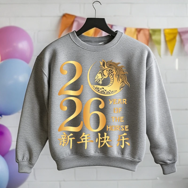 سنة الحصان السنة الصينية الجديدة التصميم القمري سعيد الخريف والشتاء مطابقة هوديس طويلة الأكمام الدفء البلوز