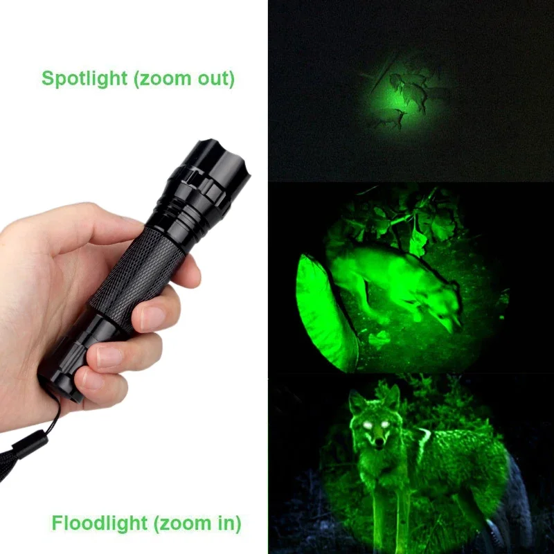 300 Yards Green Professional Night Hunting Flashlight Zoomable Predator Varmint Hog Scout Light 1-Mode Rifle Scope Weapon Light