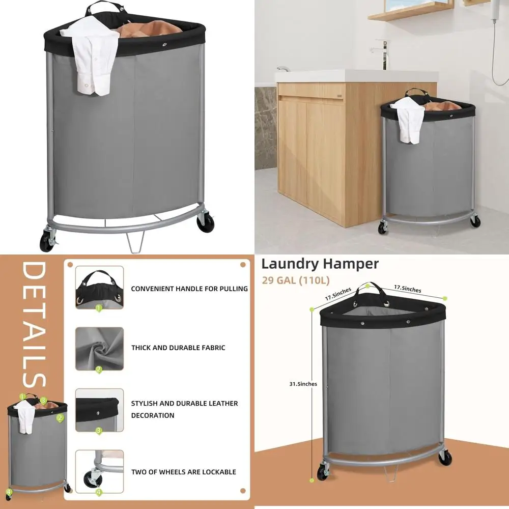 

Промышленная корзина для белья на колесиках объемом 110 л со стальным каркасом и съемным мешком, серая