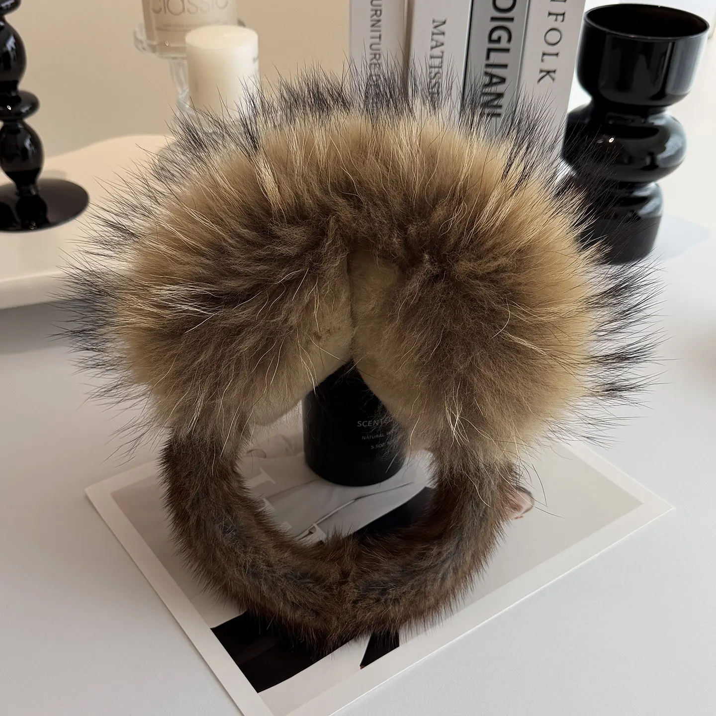 Luxurious Real Racoon Fur Ear Muffs Women Hair Fluffy Band Ear Covers Cold  Winter Quilted Ear Wrap