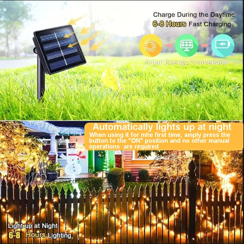 LED Solar Light String Courtyard Garden Outdoor Waterproof Homestay Christmas Colored Lights 8-function Camping Atmosphere Light