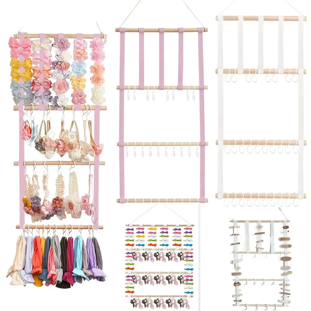 

Аксессуары для волос Деревянный держатель для банта Подставка для заколок для волос Банты для волос Зажимы Стеллаж для хранения Резинка для волос Органайзер с крючком
