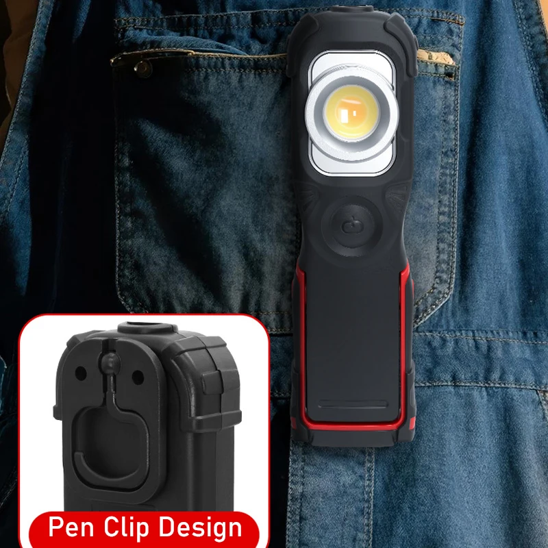 4400mAh COB LED 포켓 손전등 USB-C 충전식 작업 조명 자석 무선 검사 램프 650lm 캠핑 비상 토치