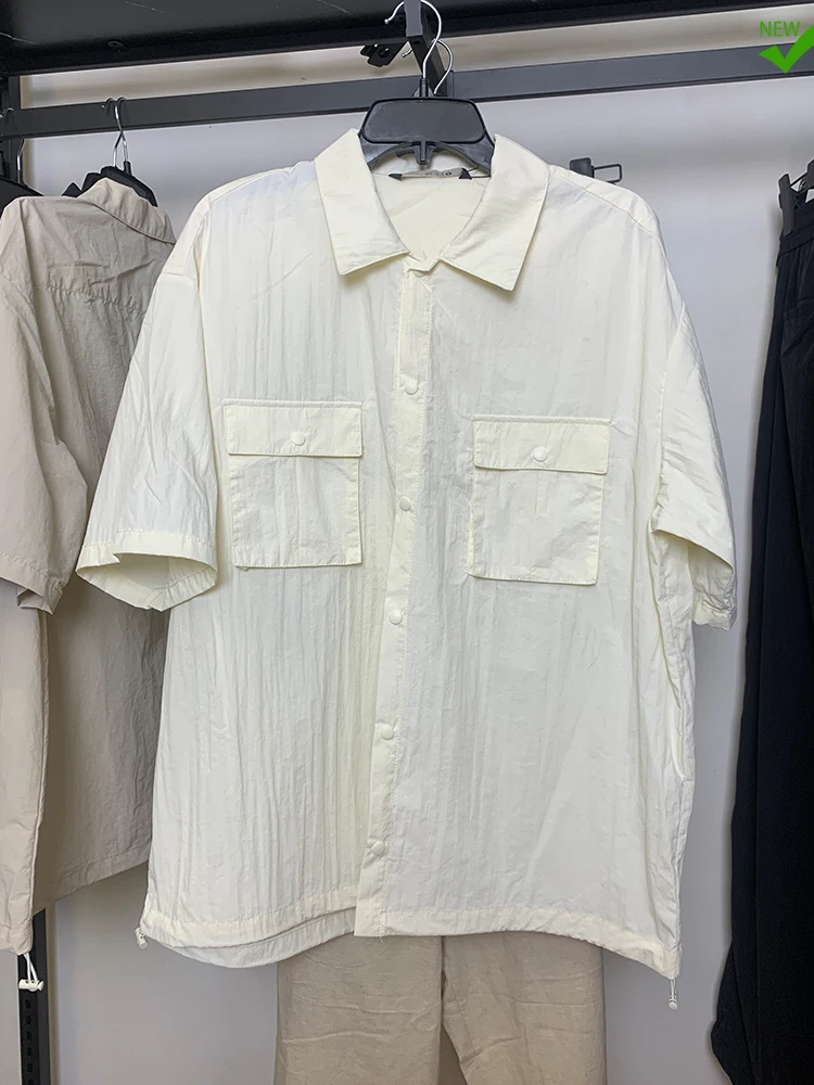 

Tech Fabric Men's irt Summer New Sle Workwear Jaet Loose Fit ort Sve arp Collar Pure Color Youth Faion