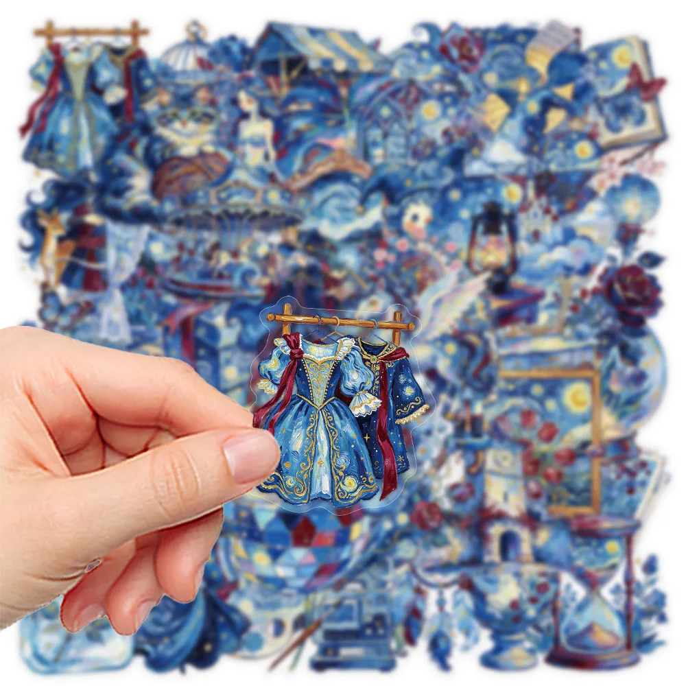 50 Pcs Blue Ocean Style Watercolor Journal Stickers Transparent PET Dreamy Nautical Waterproof Decals for Laptop Gift