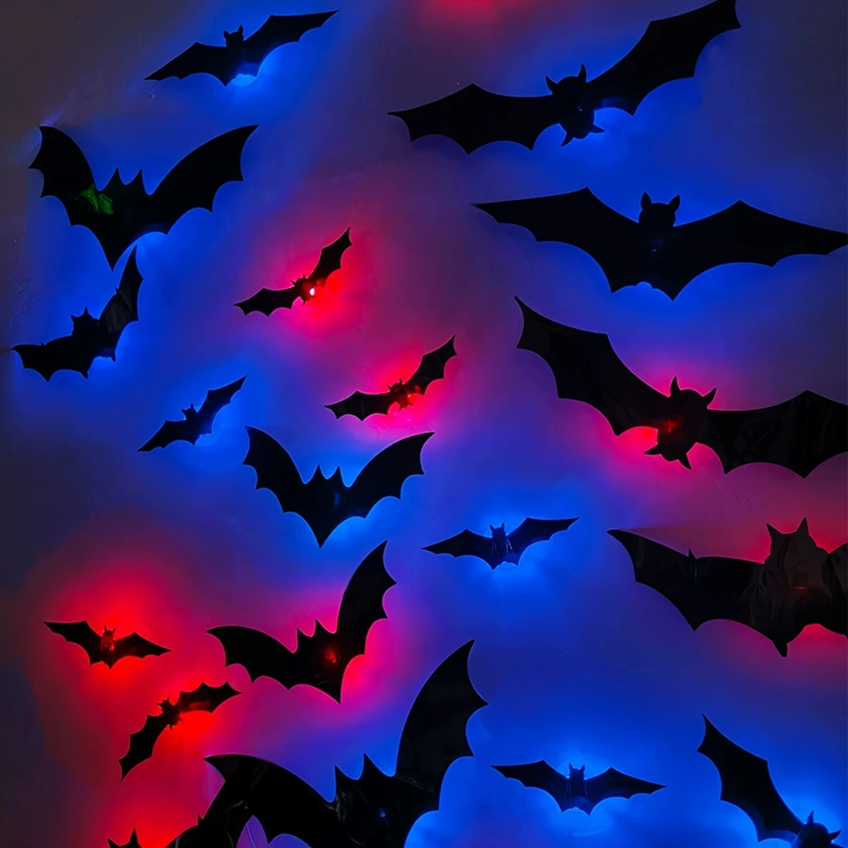 Halloween 3D Stereoscopic Bat LED Night Light PET Wall Decal Home Festival Party Indoor Wall Decoration Lamp