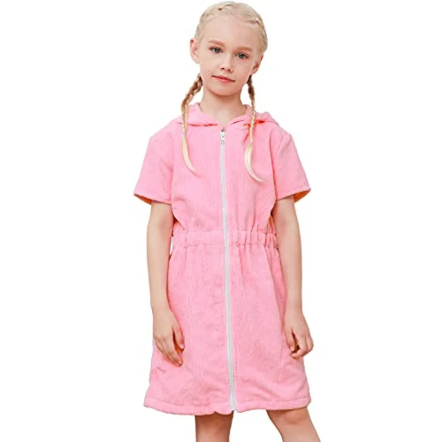 Sylfairy Cover Up for Girls Terry Swim Cover Ups Hooded Terry Cover Up Bathing Suit Beach Dress 4-9Years