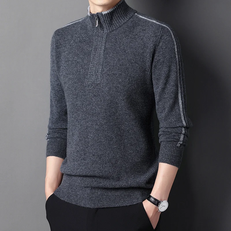 Zhu Chun cashmere padded cashmere sweater in autumn and winter men's zipper semi-high collar pullover sweater