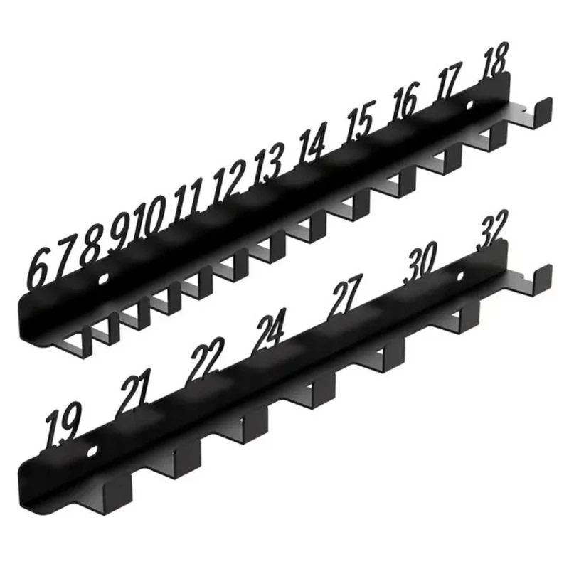 E15A Sturdy Iron Wrench Storage Rack Wall Mounted Numbered Compartments Workshop Use