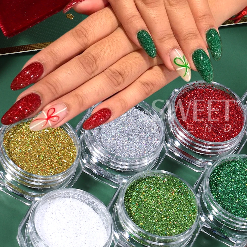 6/12 stücke Weihnachten Rot Goldene Nail art Glitter Pulver Holographische Design Glänzende Nagel Glitter Staub Pigmente Maniküre Dekorationen