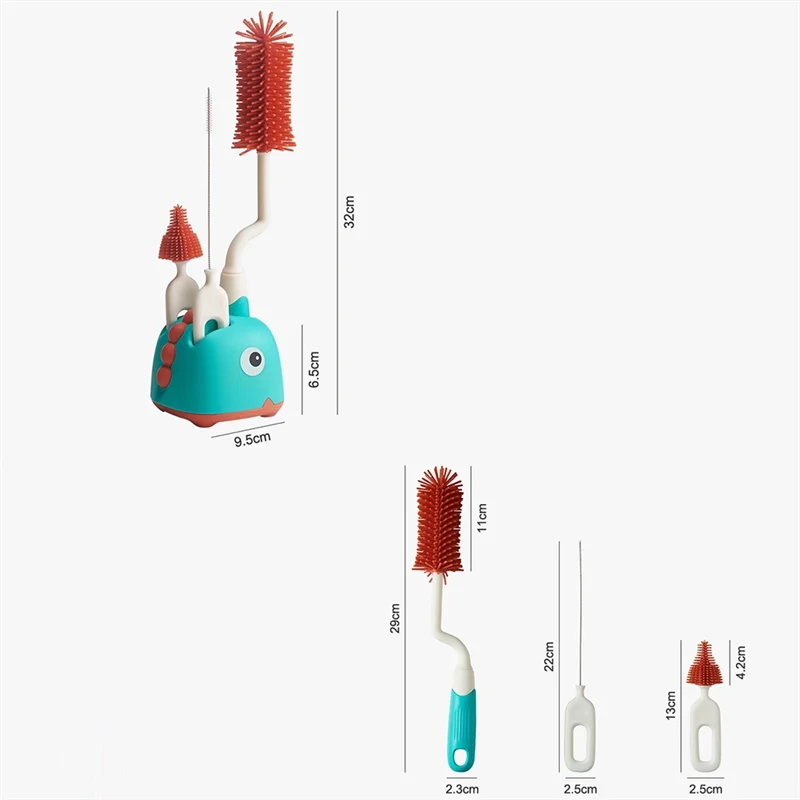 AS96-cepillo de limpieza para botellas de silicona, escurridor especial para bebé recién nacido, juego de limpieza de pezones de enjuague con mango largo