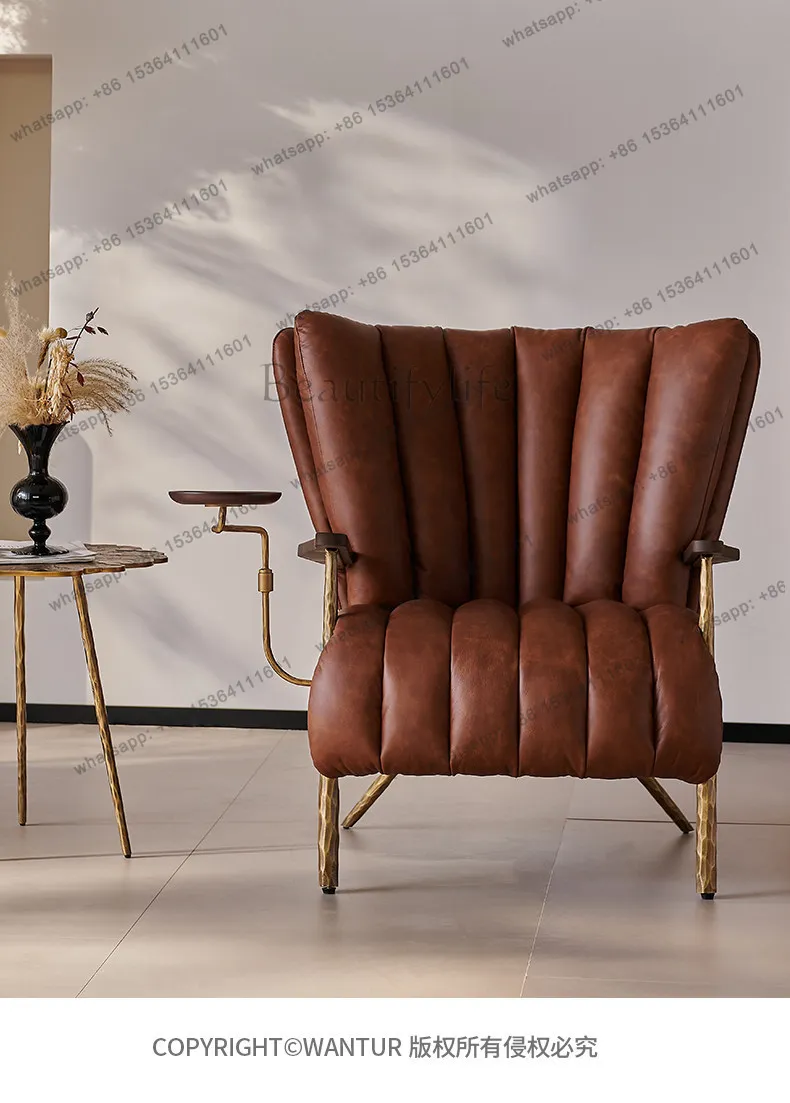 Medieval wabi-sabi wind forged stainless steel metal retro dining chair sofa leather leisure chair