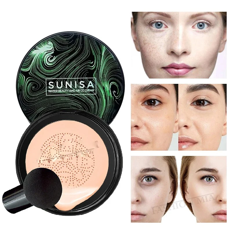 SUNISA Air Cushion Foundation CC Cream Mushroom Head BB Concealer Whitening Makeup Cosmetics Waterproof Brighten Face Base Tone