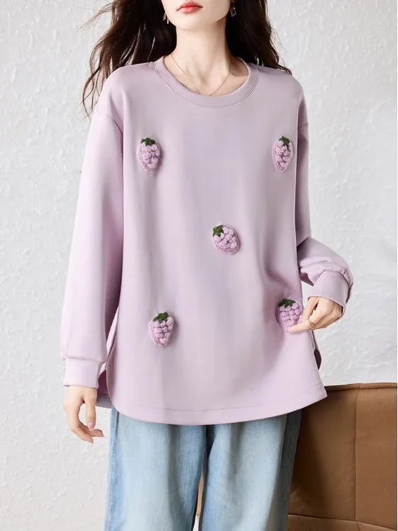 

Модный круглый длинный свитшот с вышивкой Ne, свободный крой, женский плюс размер, осенне-зимний новый универсальный топ