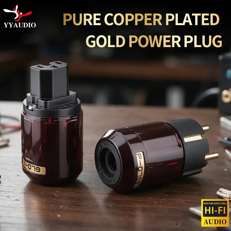 YYAUDIO 1 Pair P-079E/C-079 24k Gold-Plated SCHUKO Power Plug EU Version Power Plug